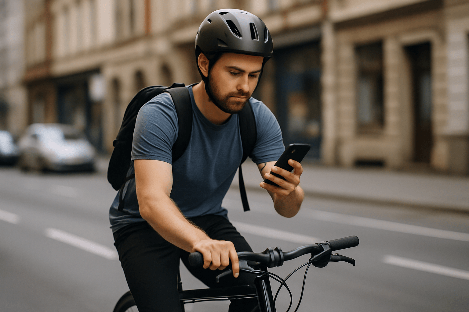Nie patrz w telefon podczas jazdy ulicą